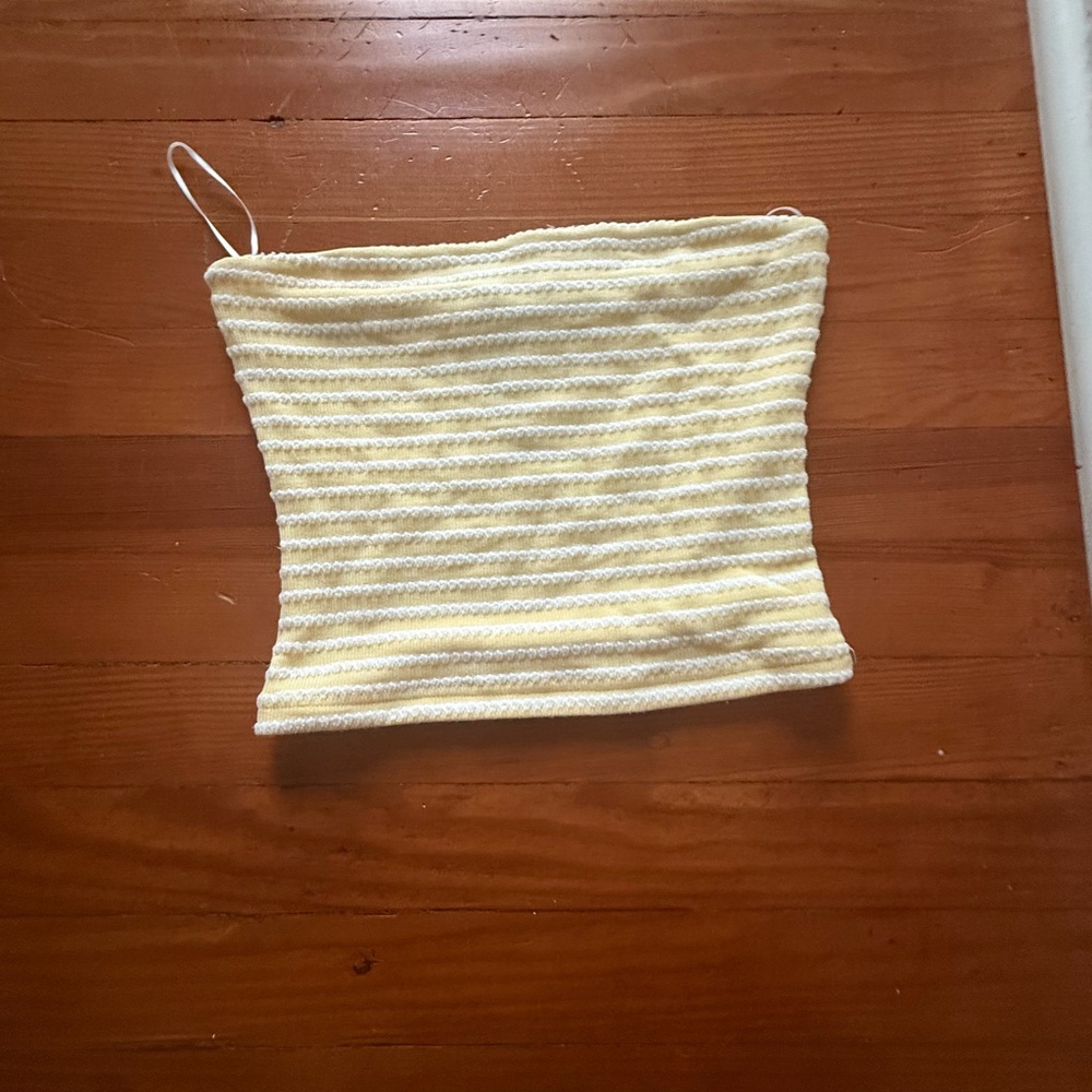Princess Polly Yellow & White Striped Knit Tube Crop Top